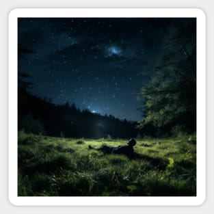 Stargazing Solo Space Lover Night Forest Lonely Sad & Magical Sticker